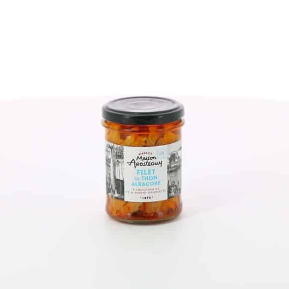 FILET DE THON ALBACORE HUILE D'OLIVE ET PIMENT ESPELETTE 200 GR AROSTEGUY