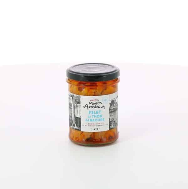 FILET DE THON ALBACORE HUILE D'OLIVE ET PIMENT ESPELETTE 200 GR AROSTEGUY