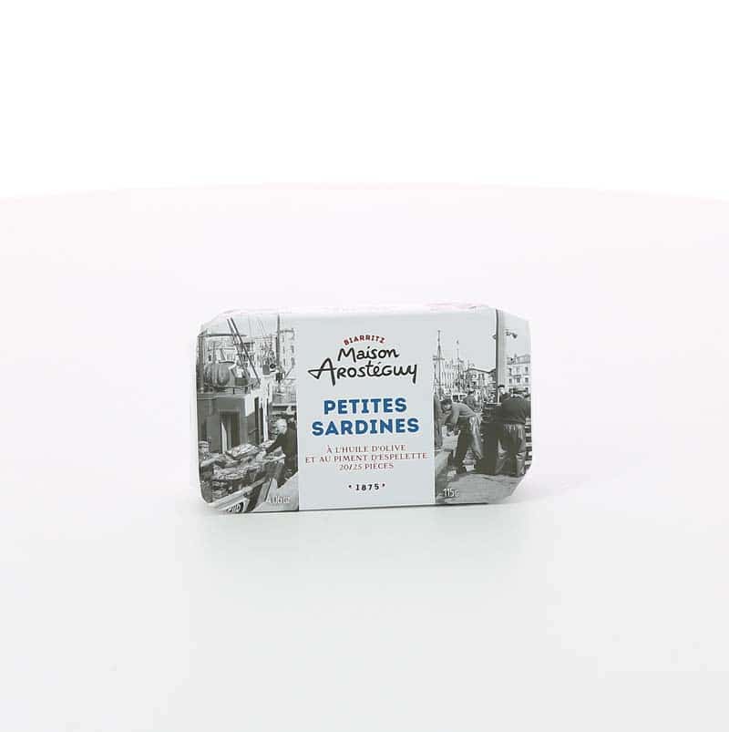 PETITES SARDINES A L'HUILE ET AU PIMENT D'ESPELETTE 115 GR AROSTEGUY